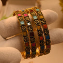 Beautiful Unique Design Real Stones 4pc Bangles Set for Girls/Women